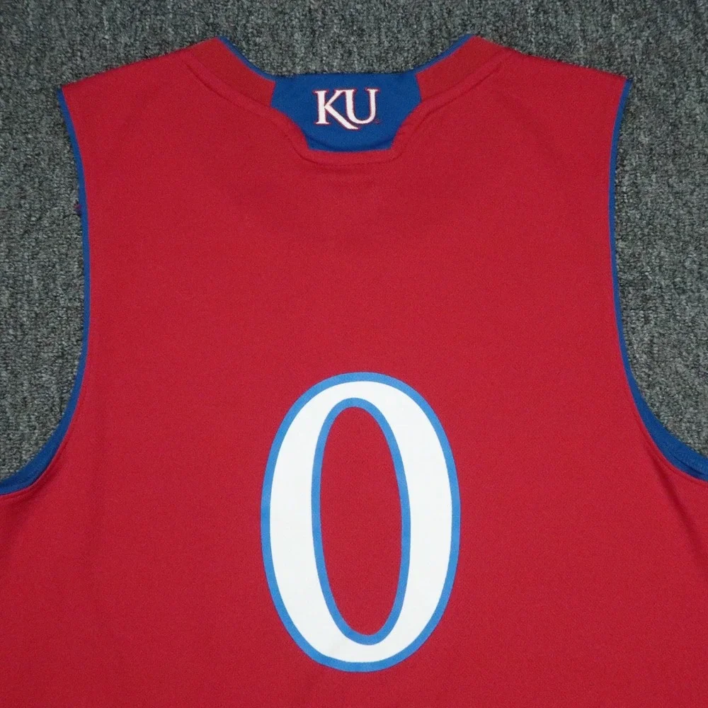 Kansas Jayhawks Jersey Mens Large Red Blue adidas Sleeveless Basketball Athletic